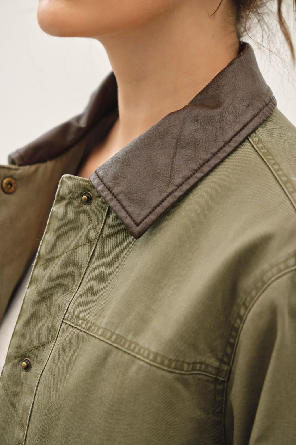 Road G - Chore Jacket With Leather Accent - Olive