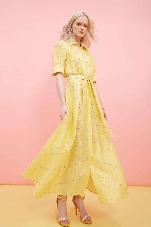La Fuori - Soleil Eylet Embroidered Shirtdress - Butter Yellow
