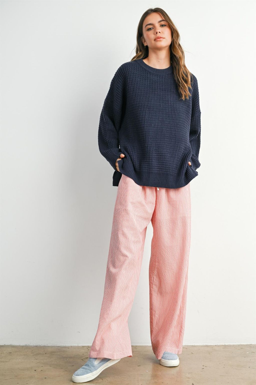 Road G - Drawstring Waist Striped Pants