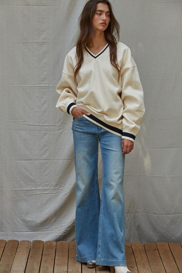 Road G - Stripe Hype Oversized Pullover - Cream