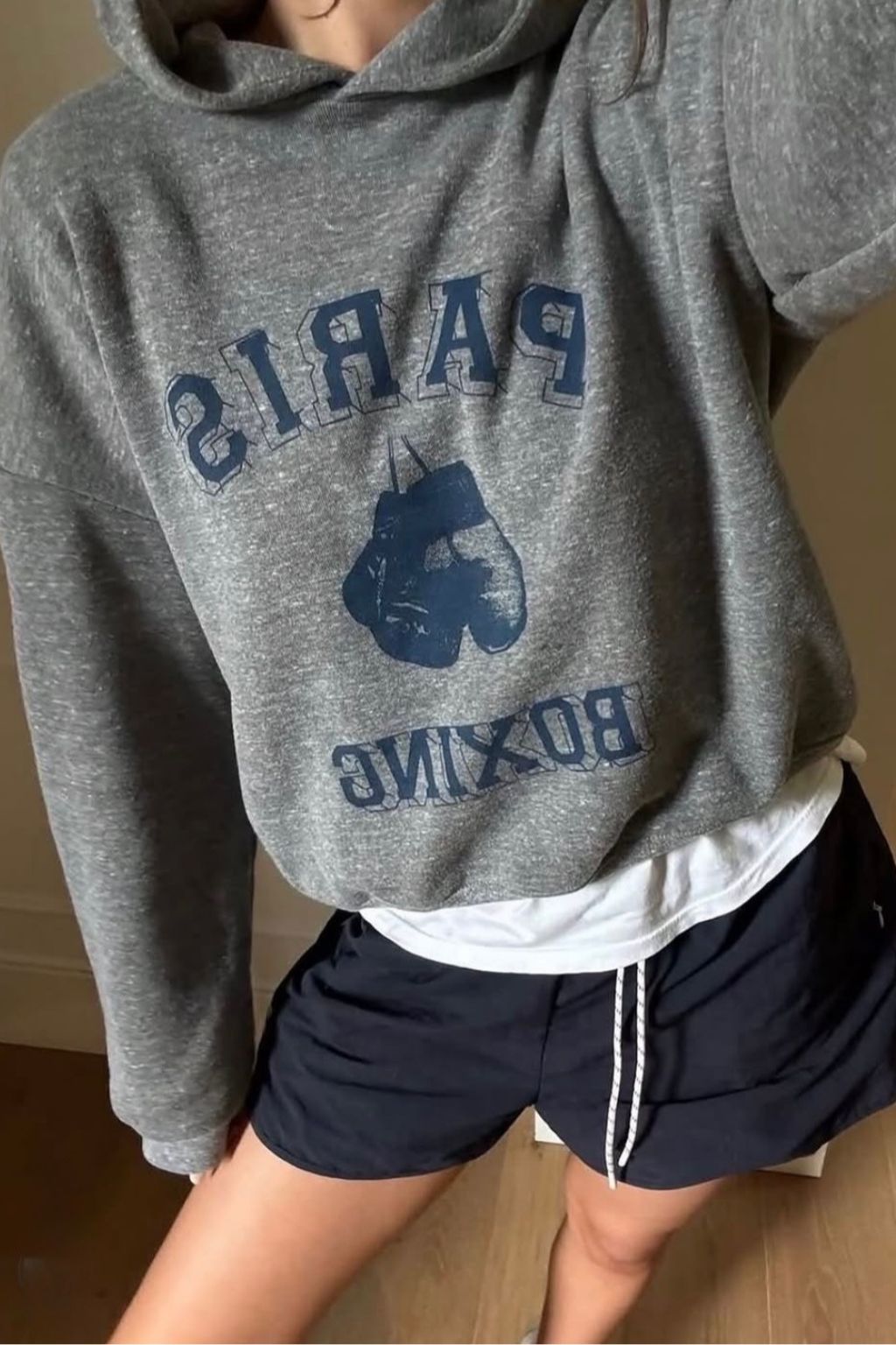 Sunny Somewhere  - Paris Boxing Hoodie - Heather Grey