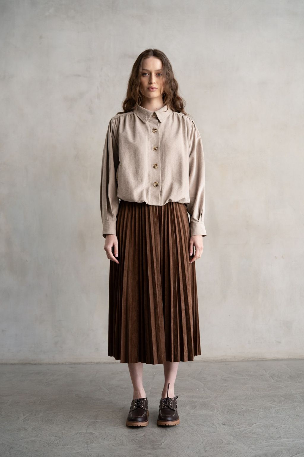 Olive and Bette's - Pleated Midi Skirt - Brown