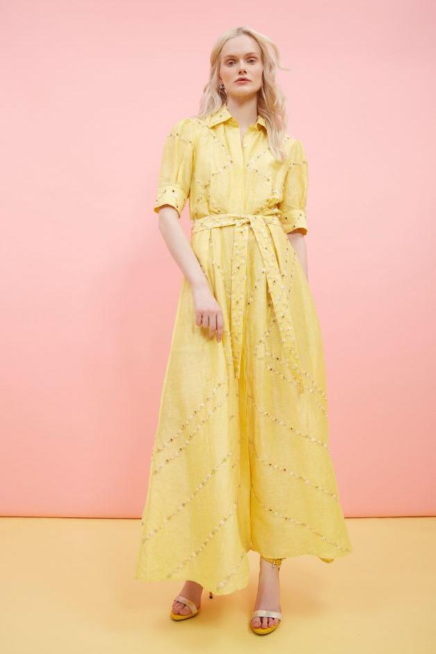 La Fuori - Soleil Eylet Embroidered Shirtdress - Butter Yellow