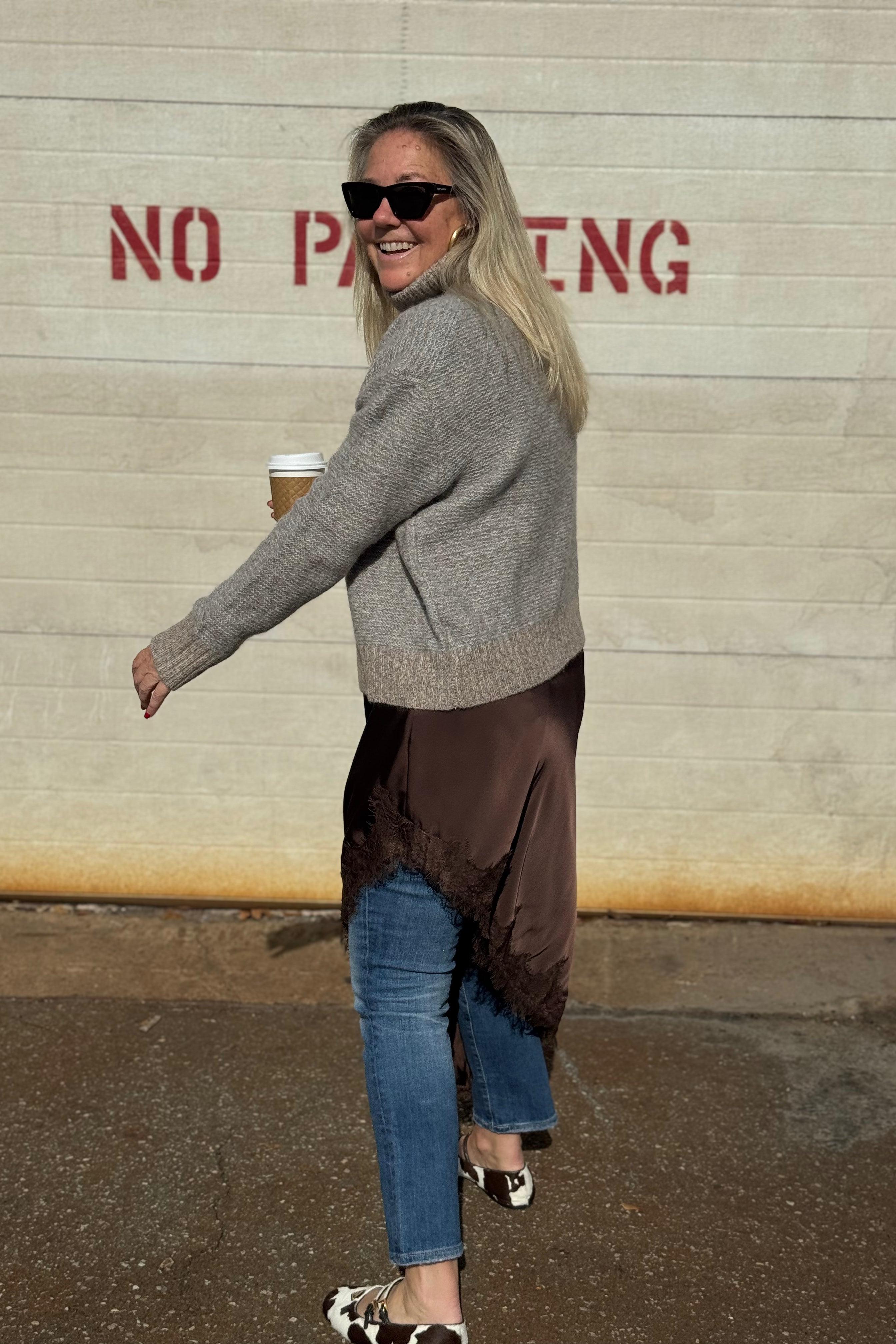 Hasson - Boxy Ministripe TNeck - Oatmeal/Grey