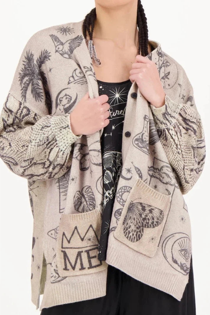 Me369 - Liv Long Printed Cardigan - Black Magic