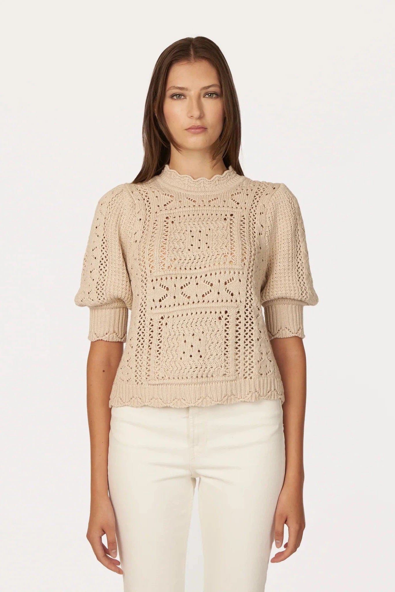 Stitchy puff sleeve clearance sweater