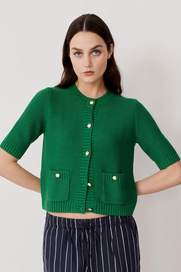 Button Front Elbow Sleeve Jacket W/ Pockets