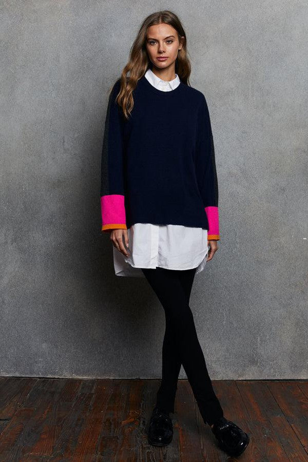 Autumn Cashmere - Color block Relaxed Crew W/ Racing Stripe