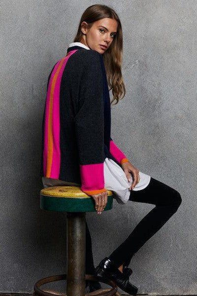 Autumn Cashmere - Color block Relaxed Crew W/ Racing Stripe