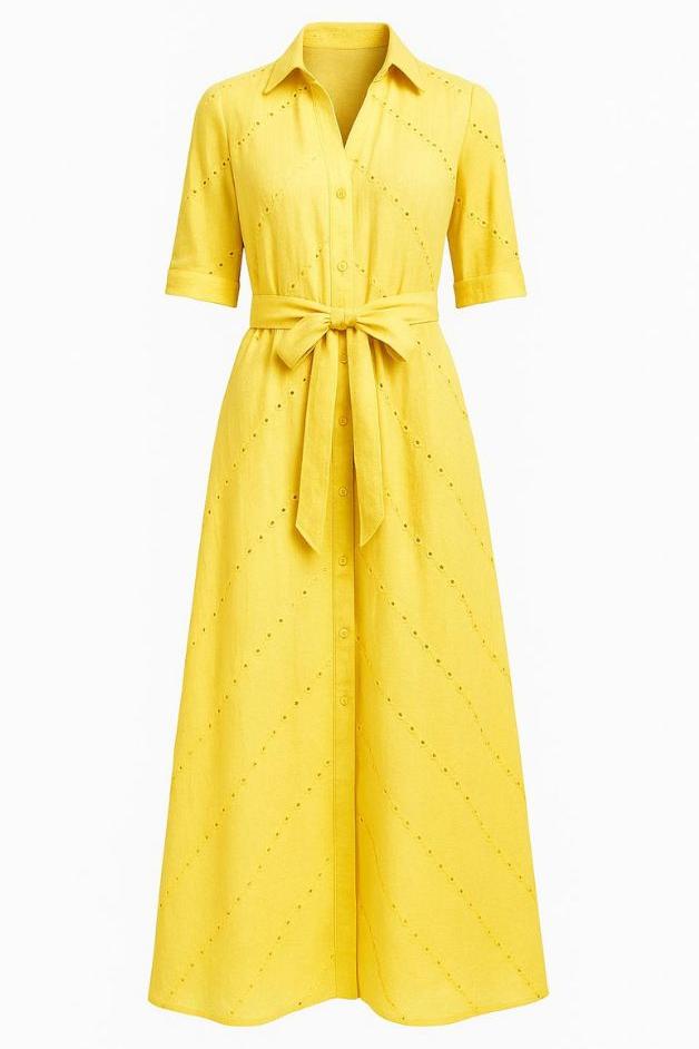 La Fuori - Soleil Eylet Embroidered Shirtdress - Butter Yellow