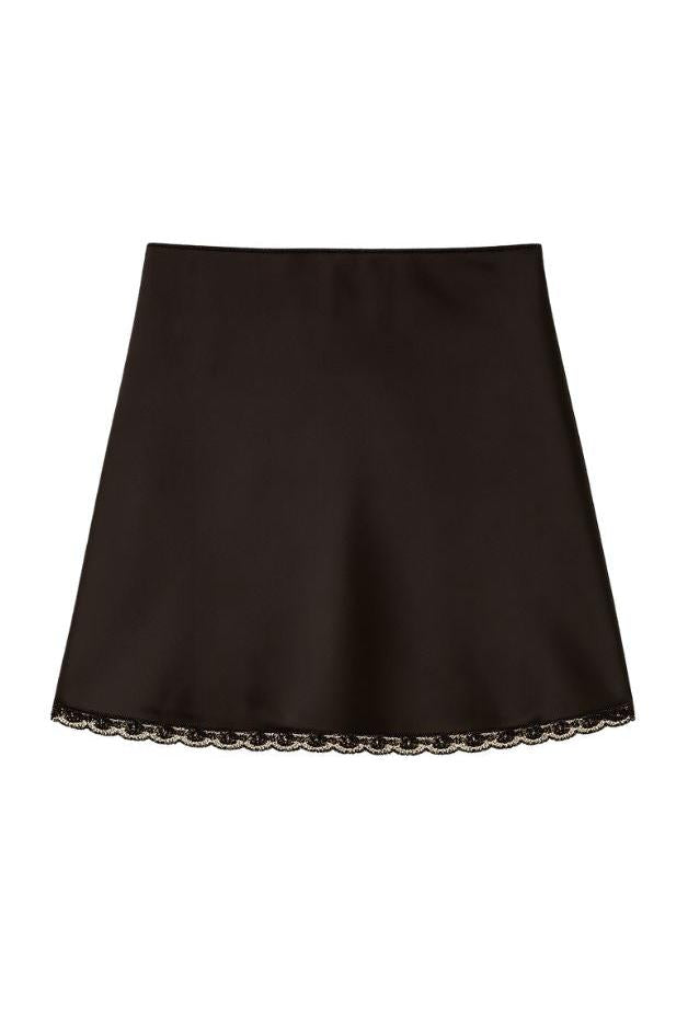 Road G - Lace Trim Satin Mini Skirt Black / L Road G - Lace Trim Satin Mini Skirt Black / L