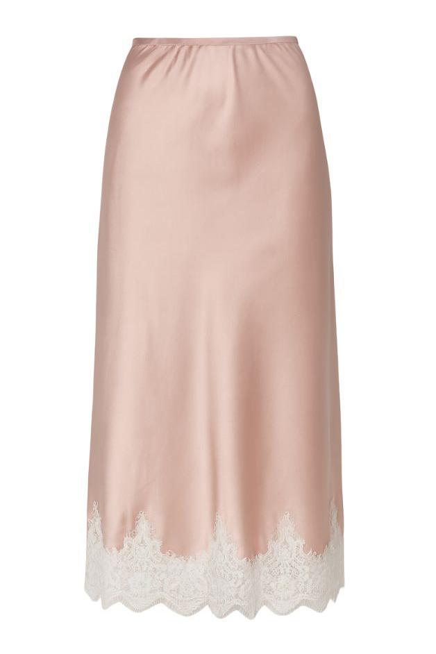 Road G - Satin Lace Trimmed Midi Skirt