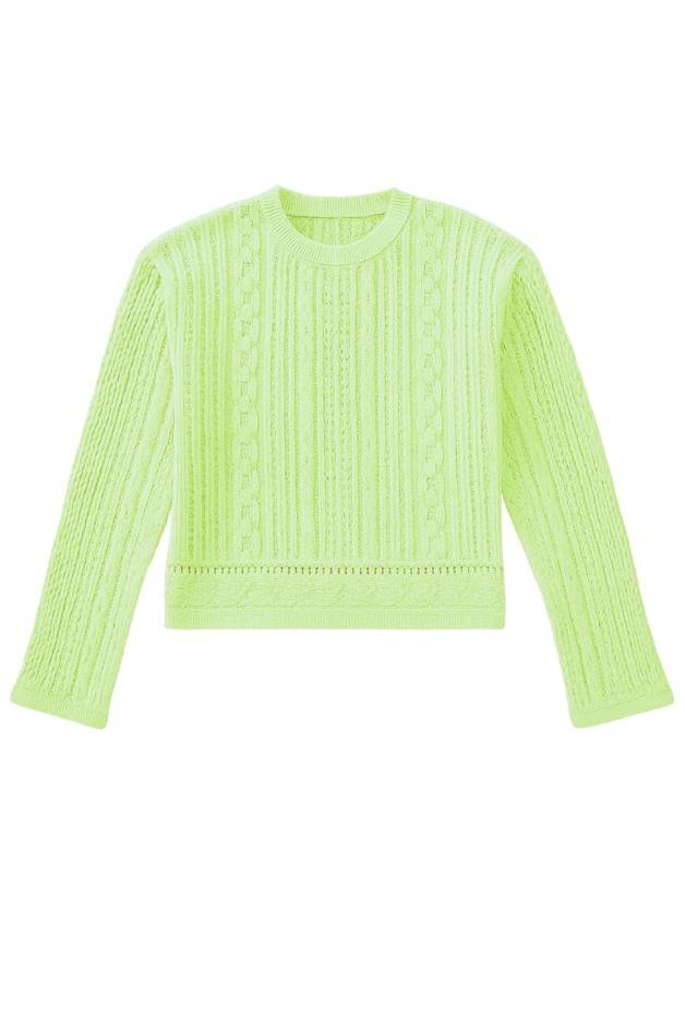 Autumn Cashmere - Cropped Bell Sleeve Pointelle Crew