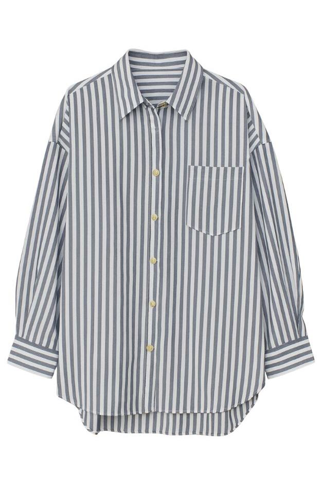 Road G - Laguna Striped Oversized Shirt - Ivory/Navy