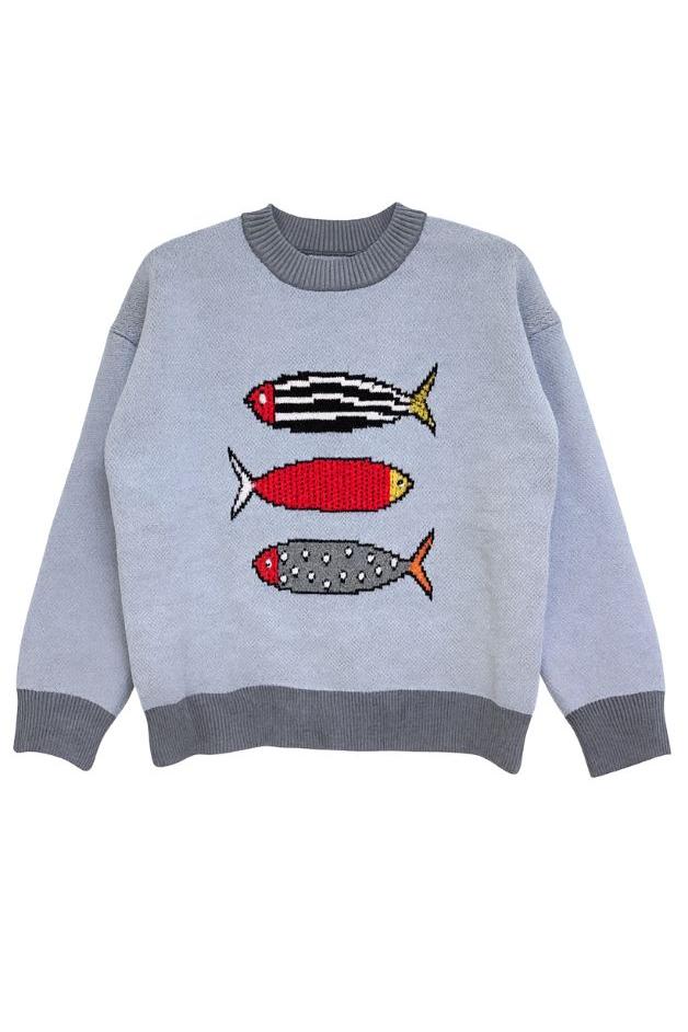 Olive and Bette's - 3 Fish Sweater - Blue