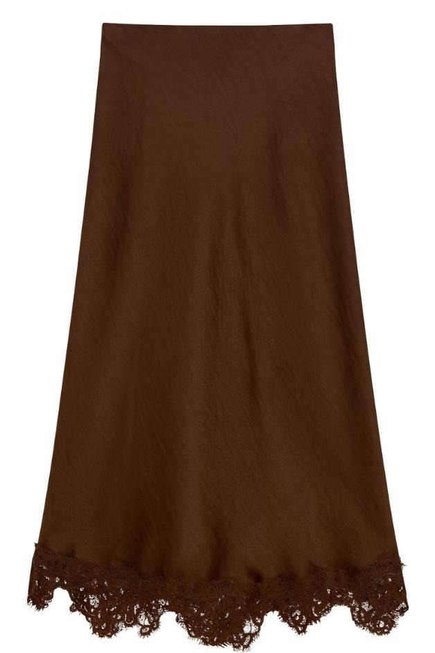 Olive and Bette's - Lace Trim Midi Skirt - Brown