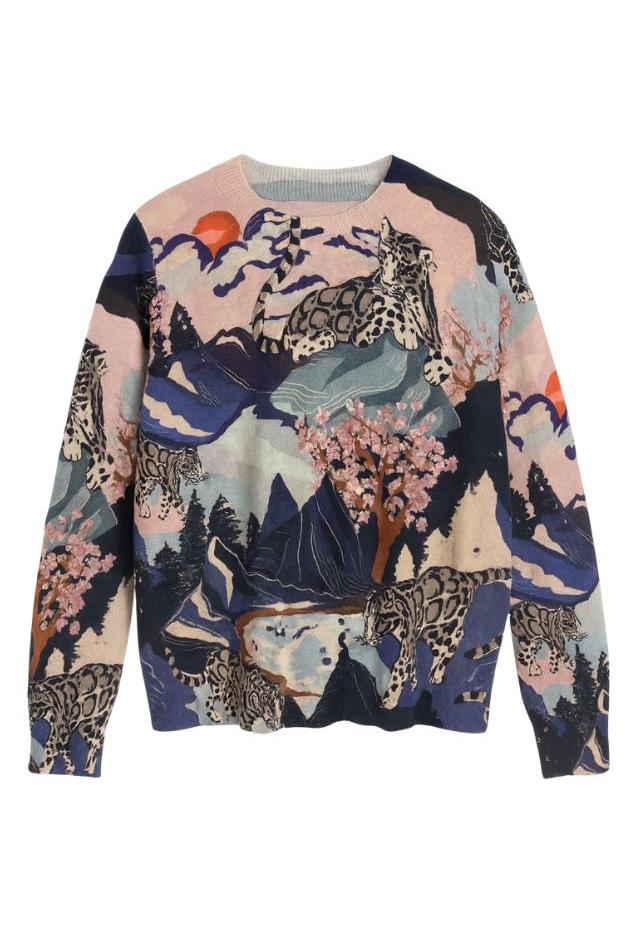 Las Surenas - Sweater Cashmere Snow Leopard - Blue