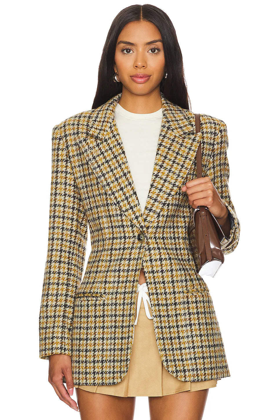 Smythe - Tailored Boyfriend Blazer - Ochre Houndstooth