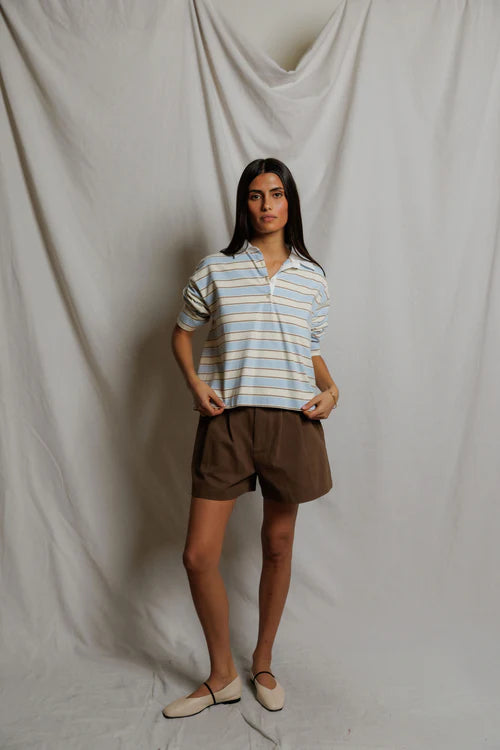 PerfectWhiteTee - Daria Cotton Rugby - Powder Blue Stripe