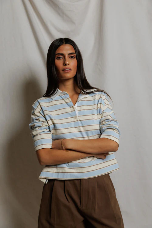 PerfectWhiteTee - Daria Cotton Rugby - Powder Blue Stripe