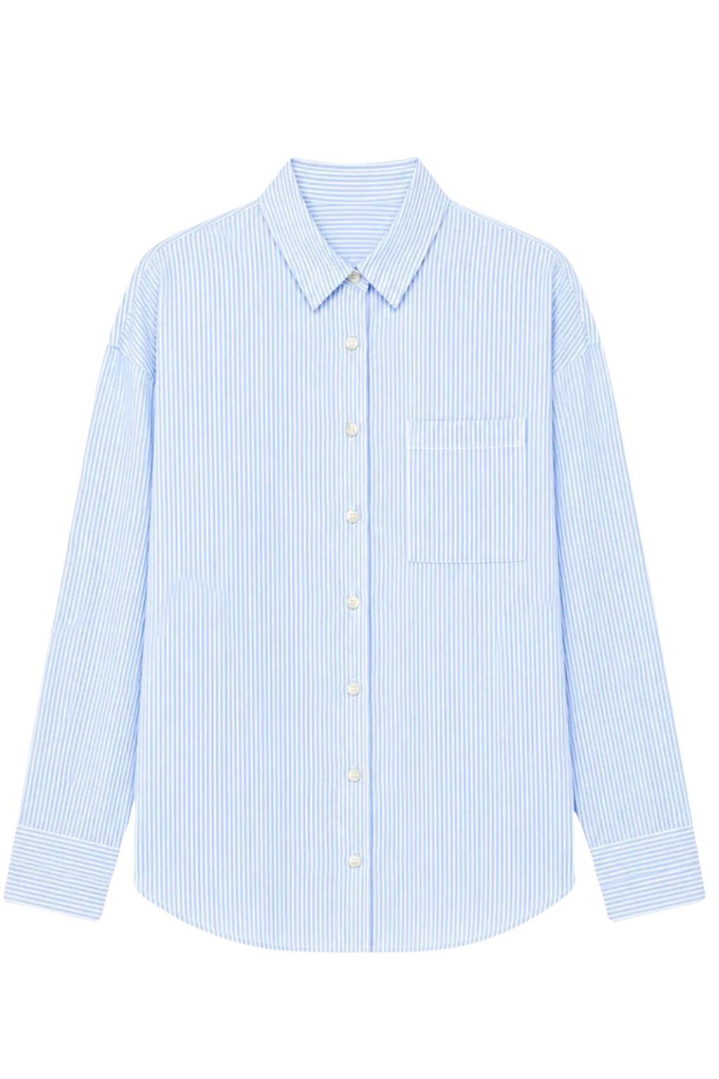 Road G - Long Sleeve Striped Linen Shirt - Blue