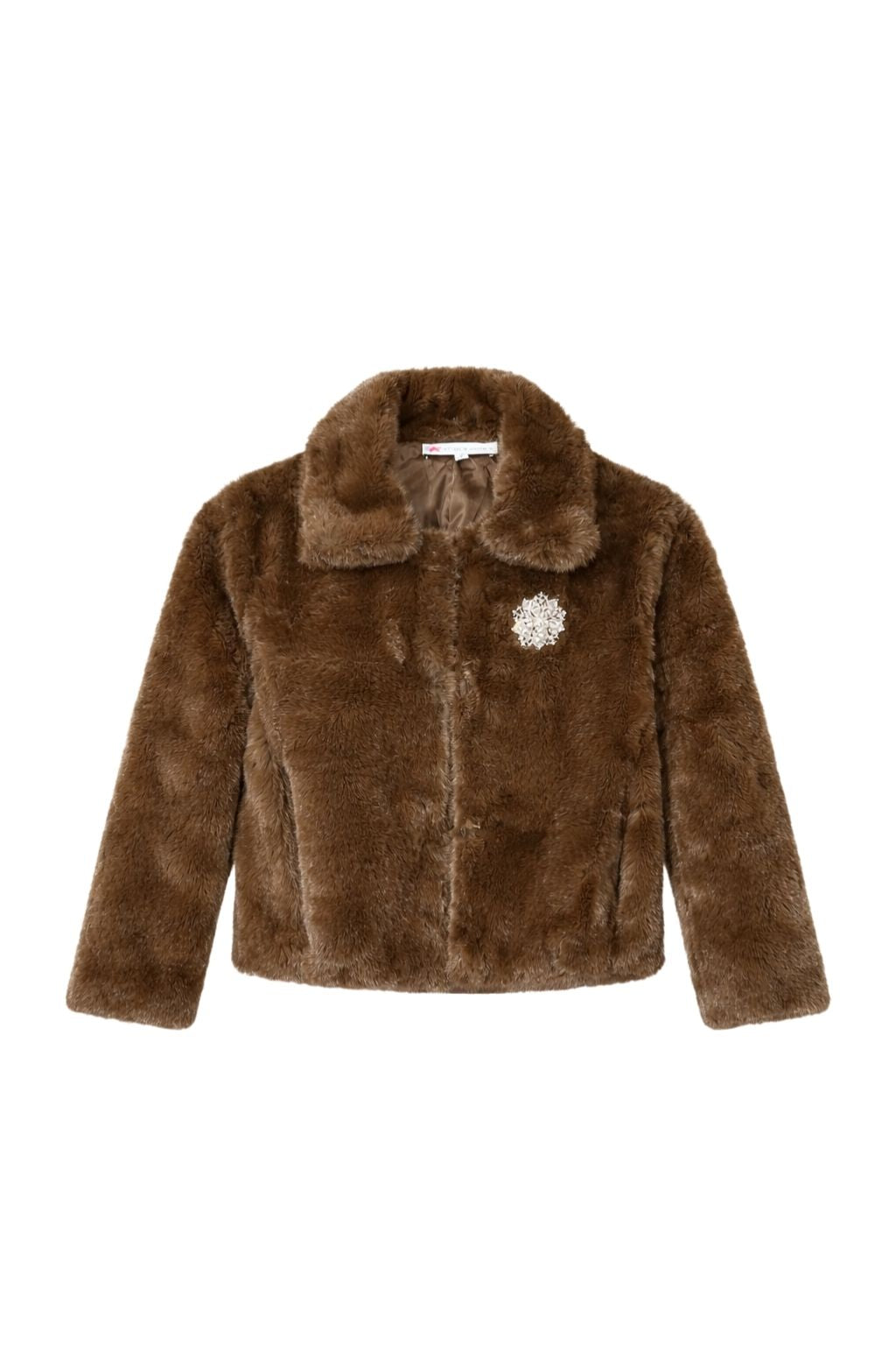 Olive and Bette's - Brooch Faux Fur Coat - Brown