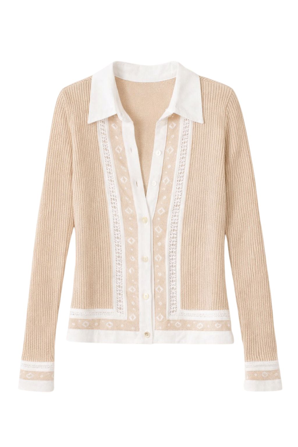 Autumn Cashmere - Mesh Shirt with Jacquard Borders