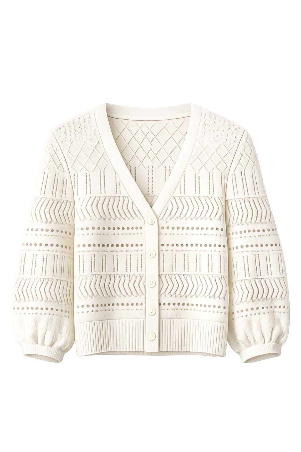 Autumn Cashmere - Pointelle 3/4 Puff Sleeve Cardigan