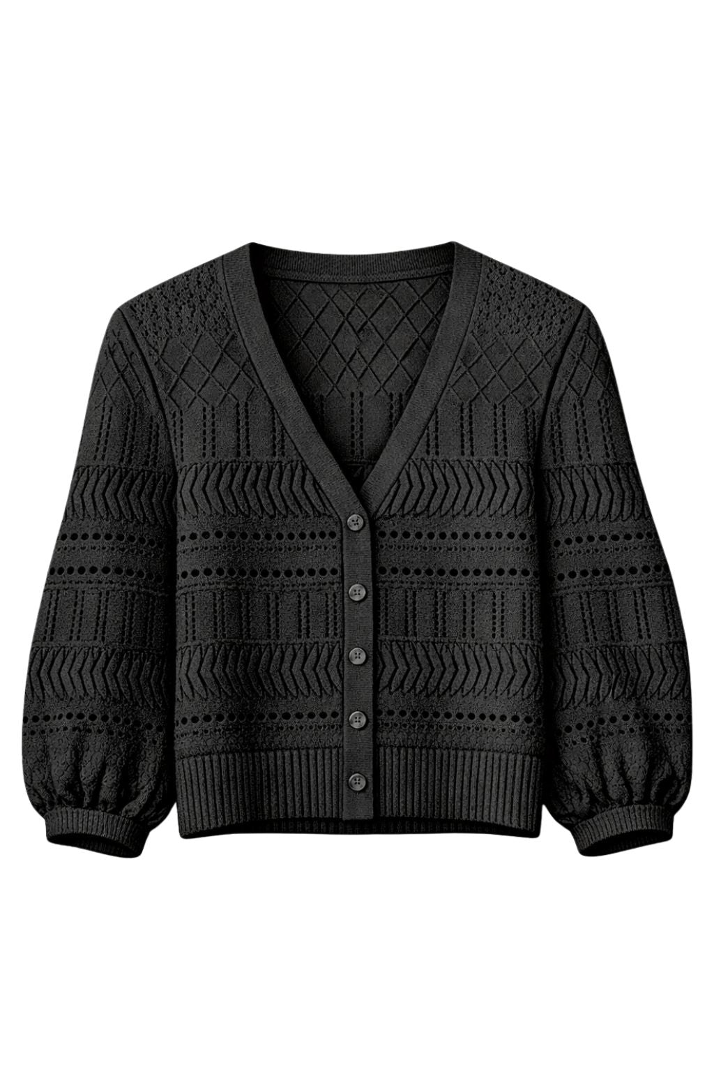 Autumn Cashmere - Pointelle 3/4 Puff Sleeve Cardigan