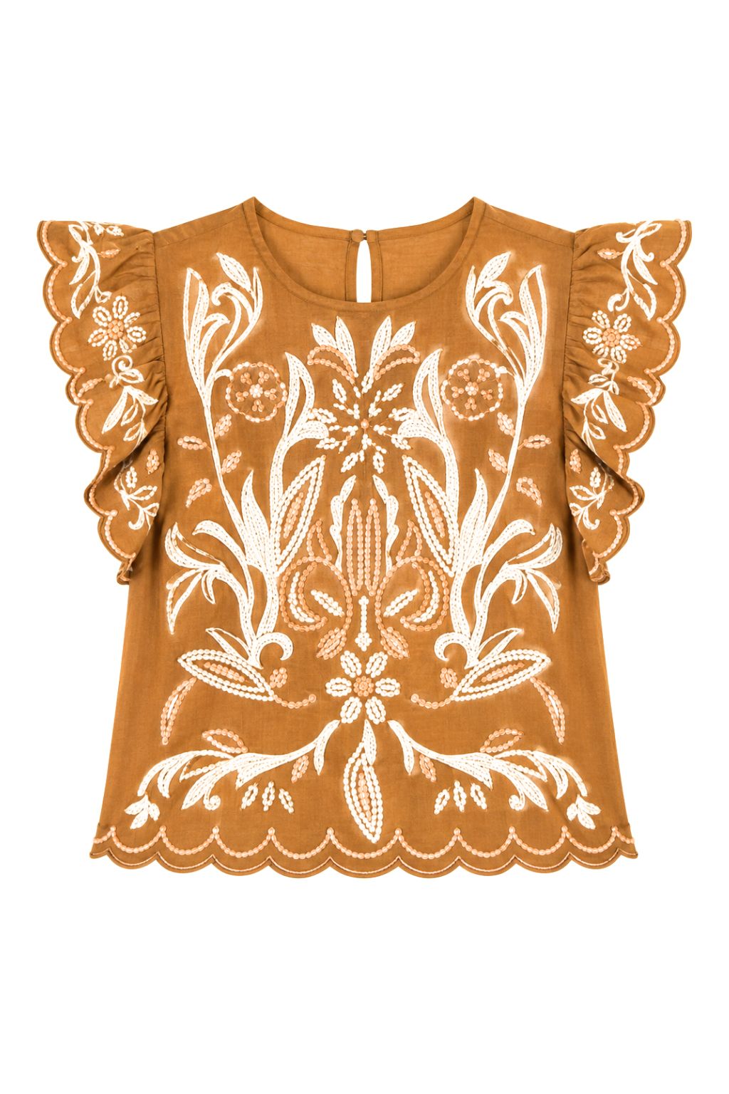 Olive and Bette's - Flutter Sleeve Sueded Embroidery Top
