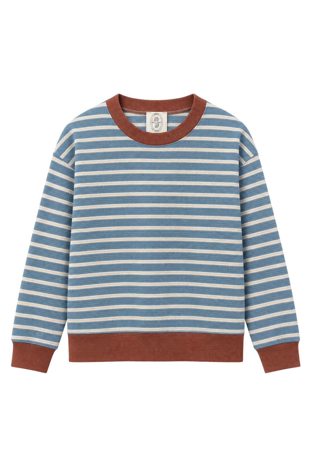 Road G - Round Neck Stripe Ringer Sweatshirt - Ocean