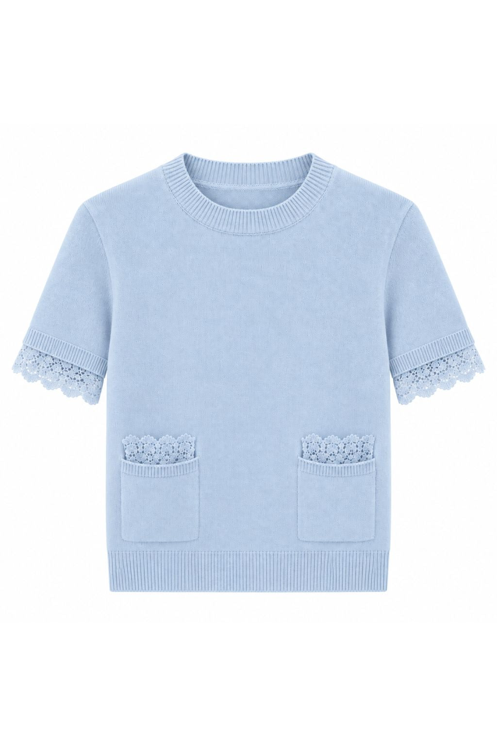 Cecilia Prado - Dulce S/S Lace Trim Sweater - Light Blue