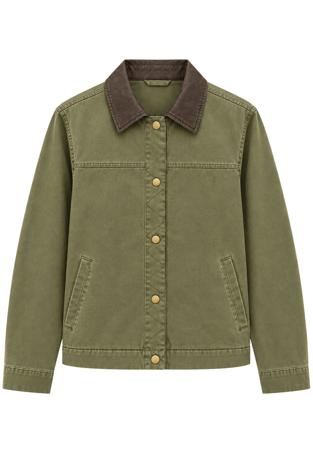 Road G - Chore Jacket With Leather Accent - Olive