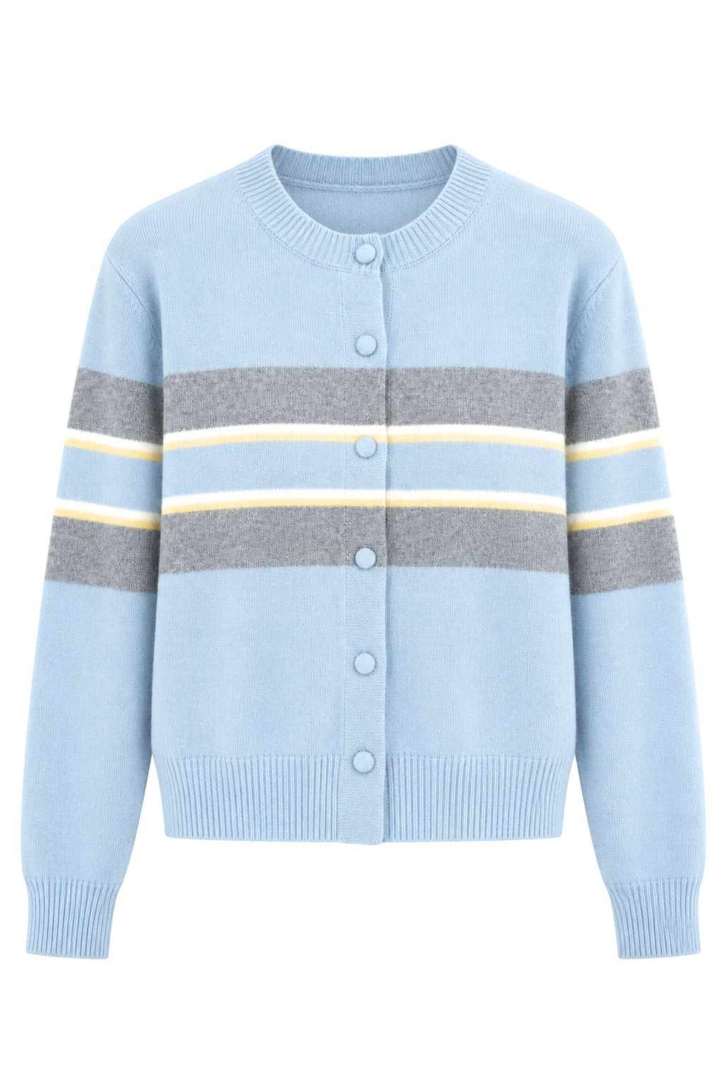 Road G - Rugby Stripe Crew Neck Cardigan - Blue Combo