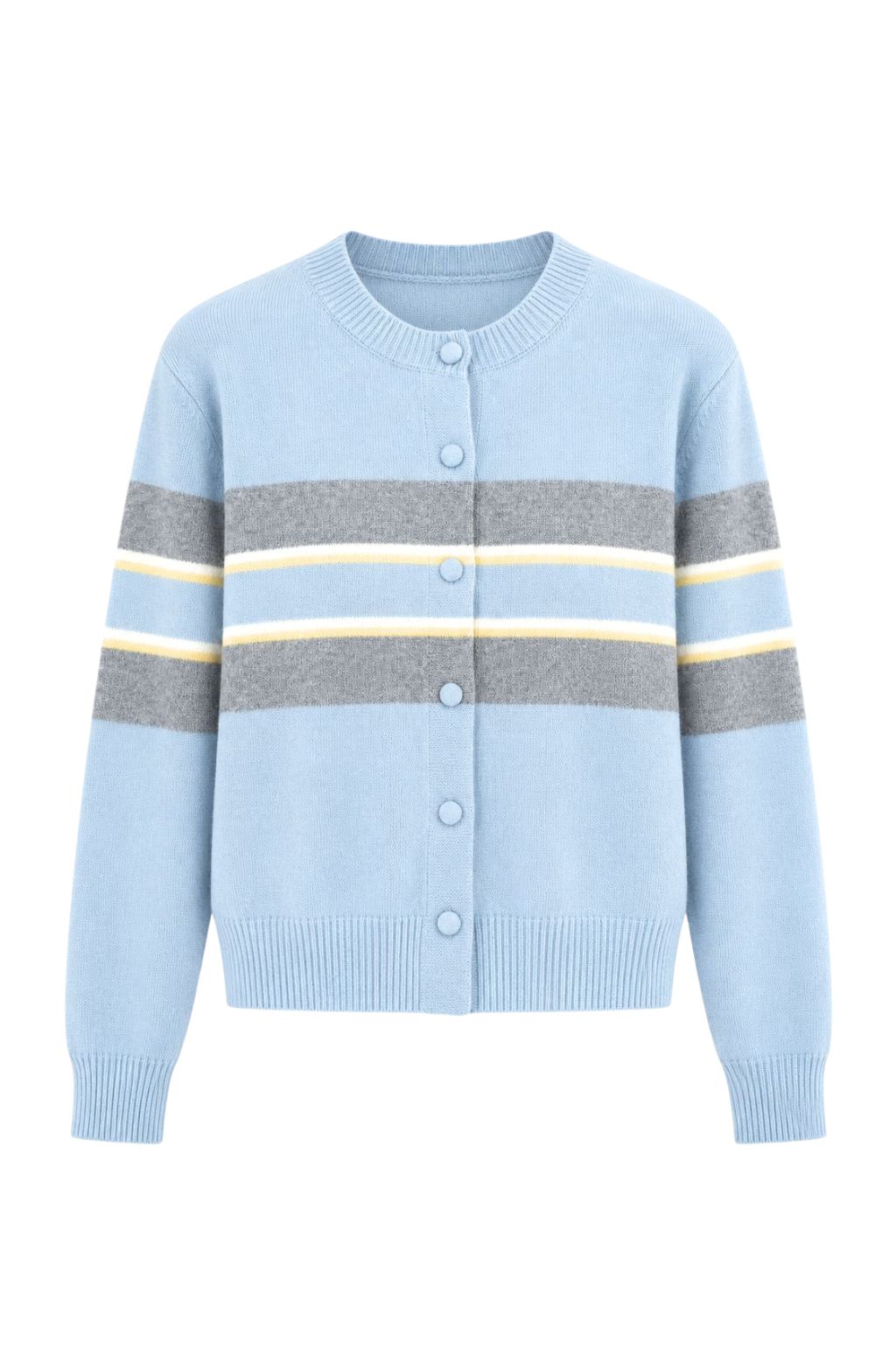 Road G - Rugby Stripe Crew Neck Cardigan - Blue Combo