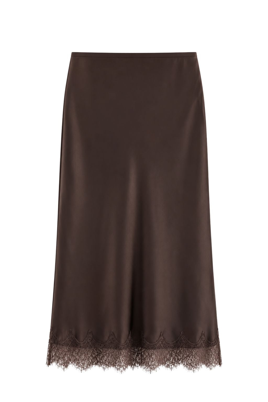 Olive and Bette's - Jagged Edge Lace Trim Satin Midi Skirt