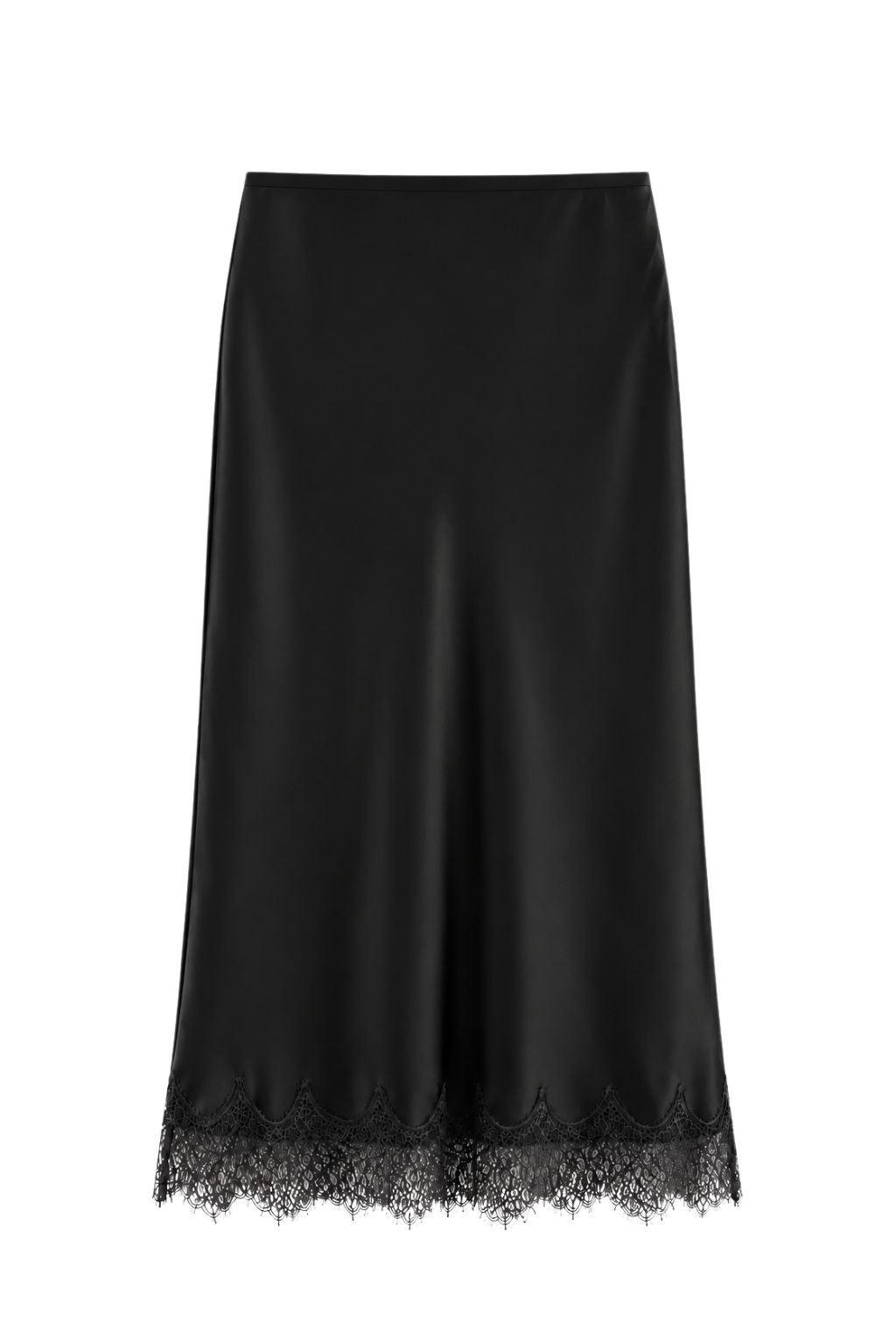 Olive and Bette's - Jagged Edge Lace Trim Satin Midi Skirt
