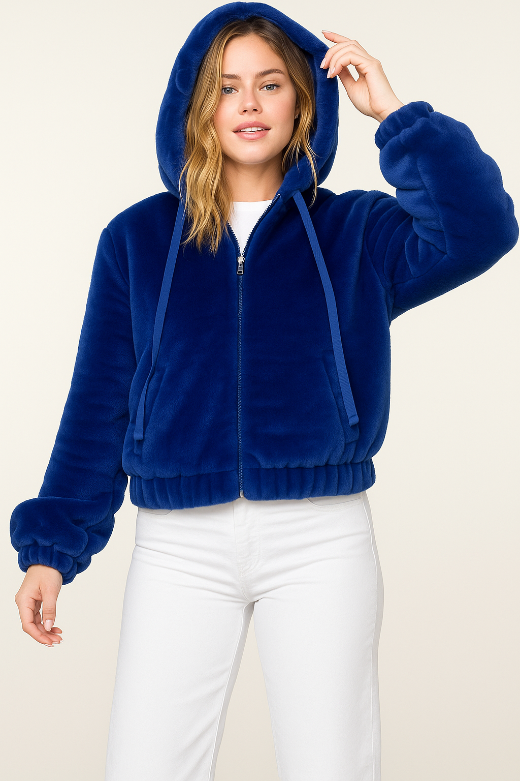 Olive and Bette' s - Faux Fur Hooded Jacket - Blue