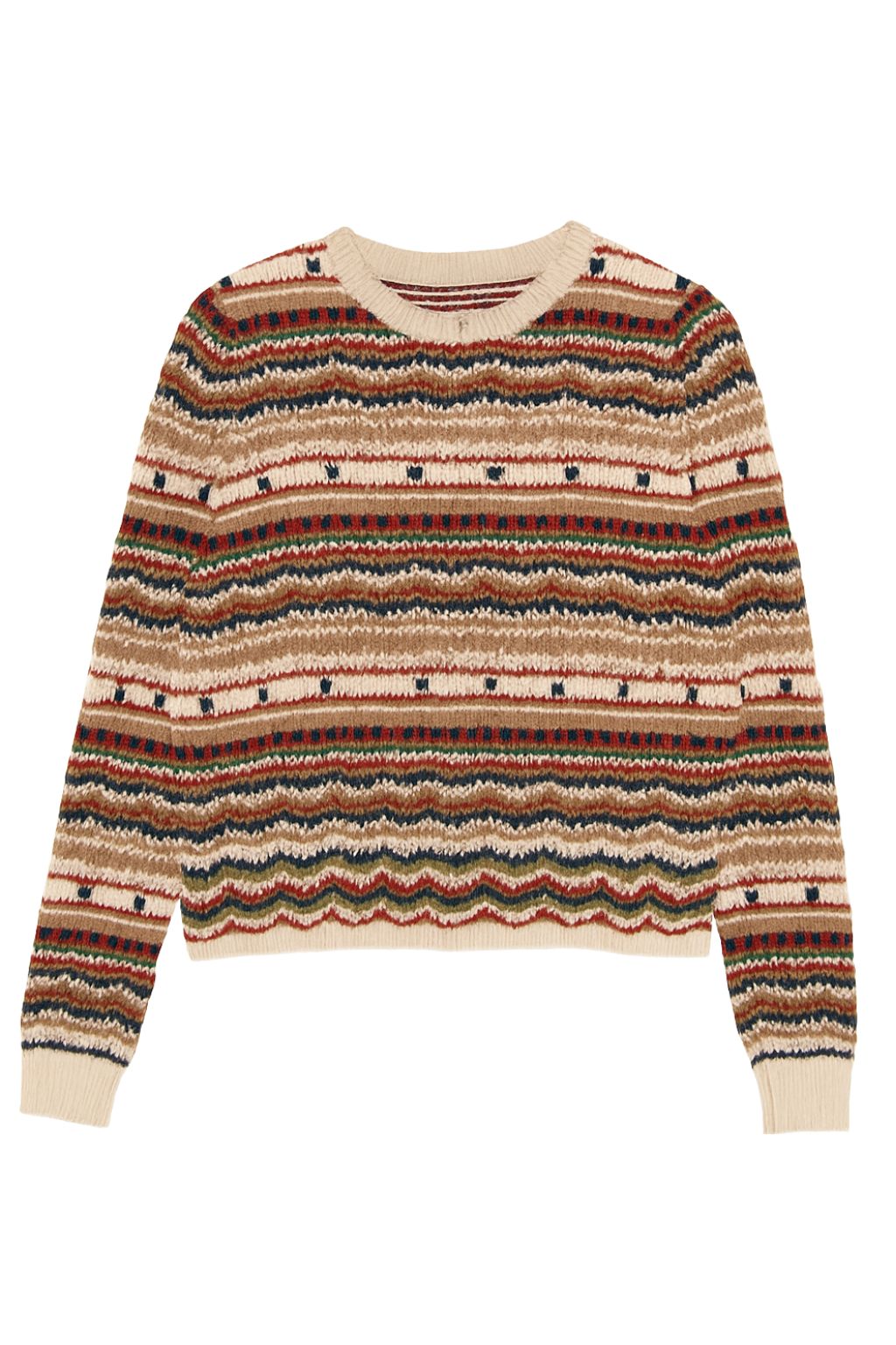 Autumn Cashmere - Pointelle Multi Stripe Crew - Natural/Camel