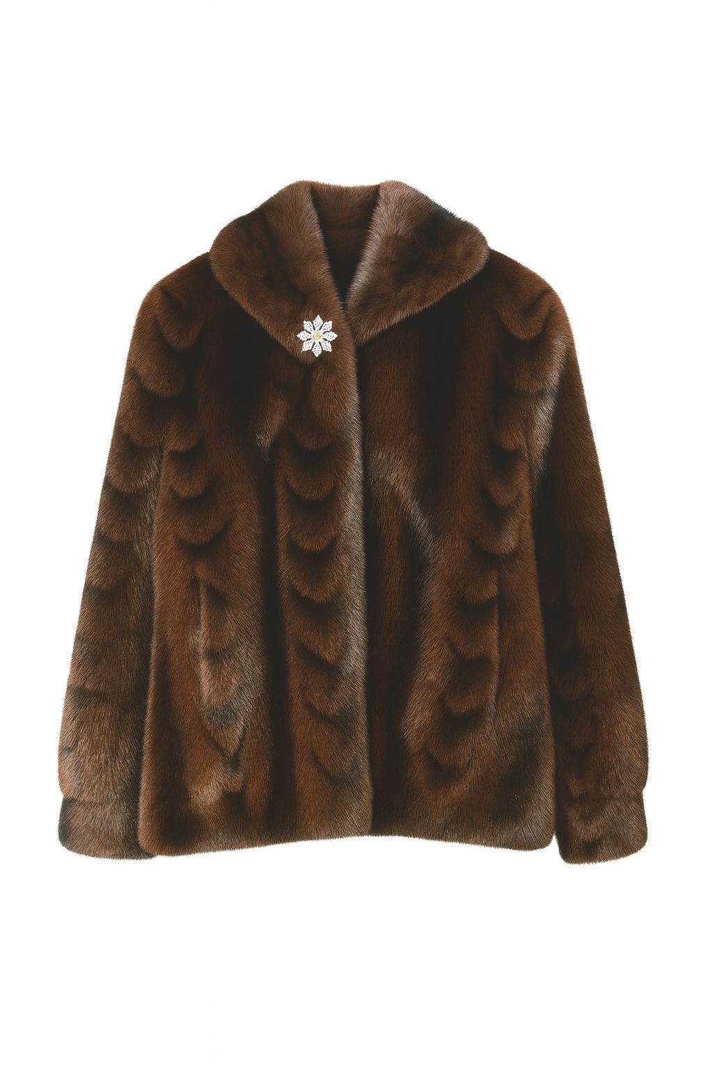 Olive and Bette's - Brooch Faux Fur Hooded Coat - Brown