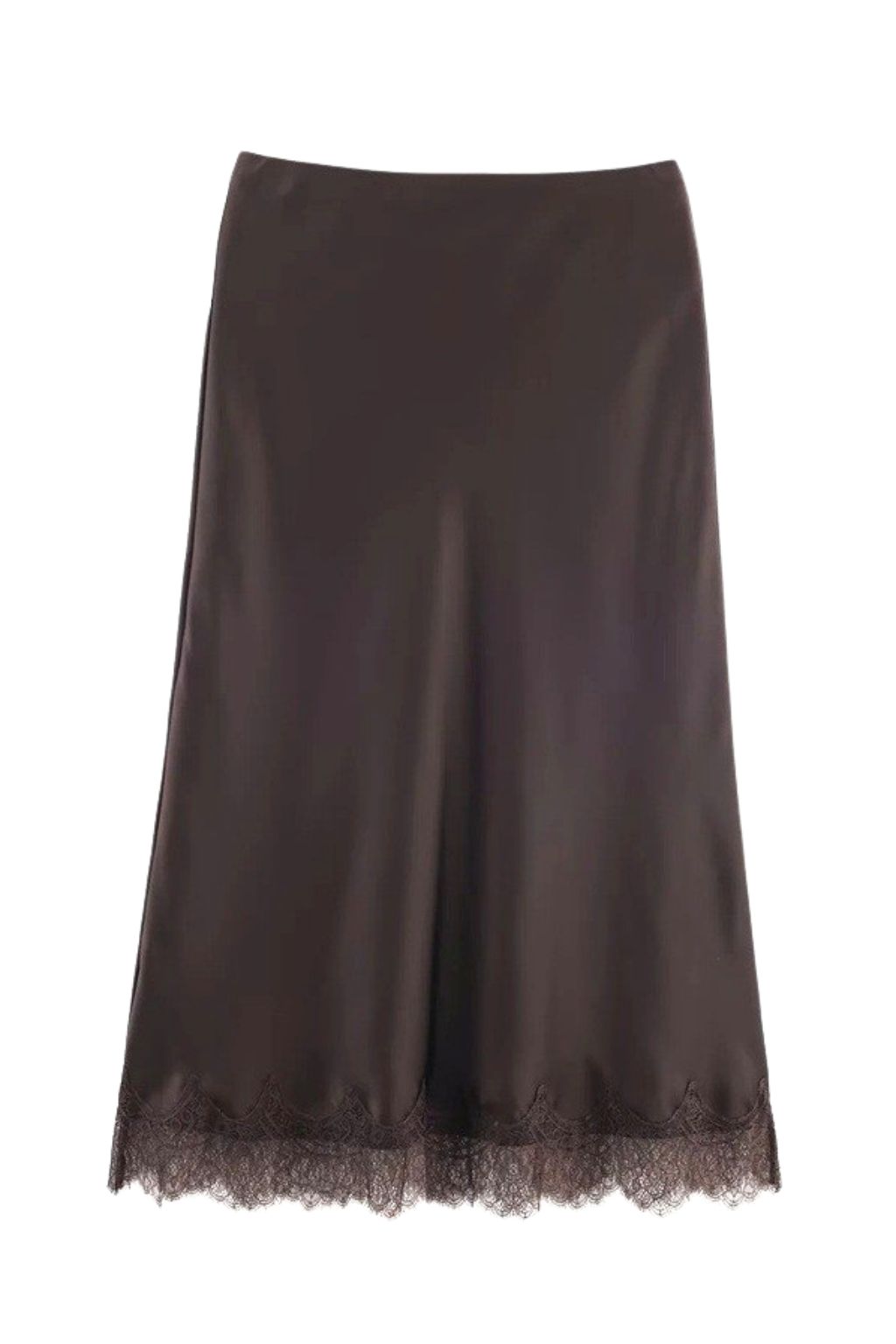 Olive and Bette's - Jagged Edge Lace Trim Satin Midi Skirt