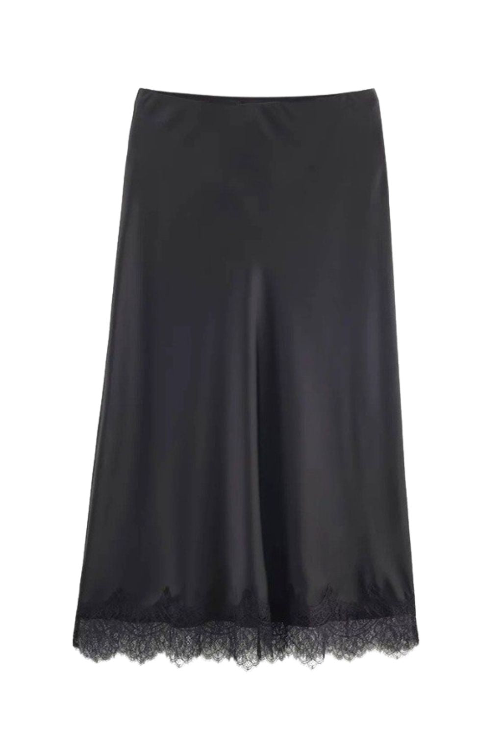Olive and Bette's - Jagged Edge Lace Trim Satin Midi Skirt