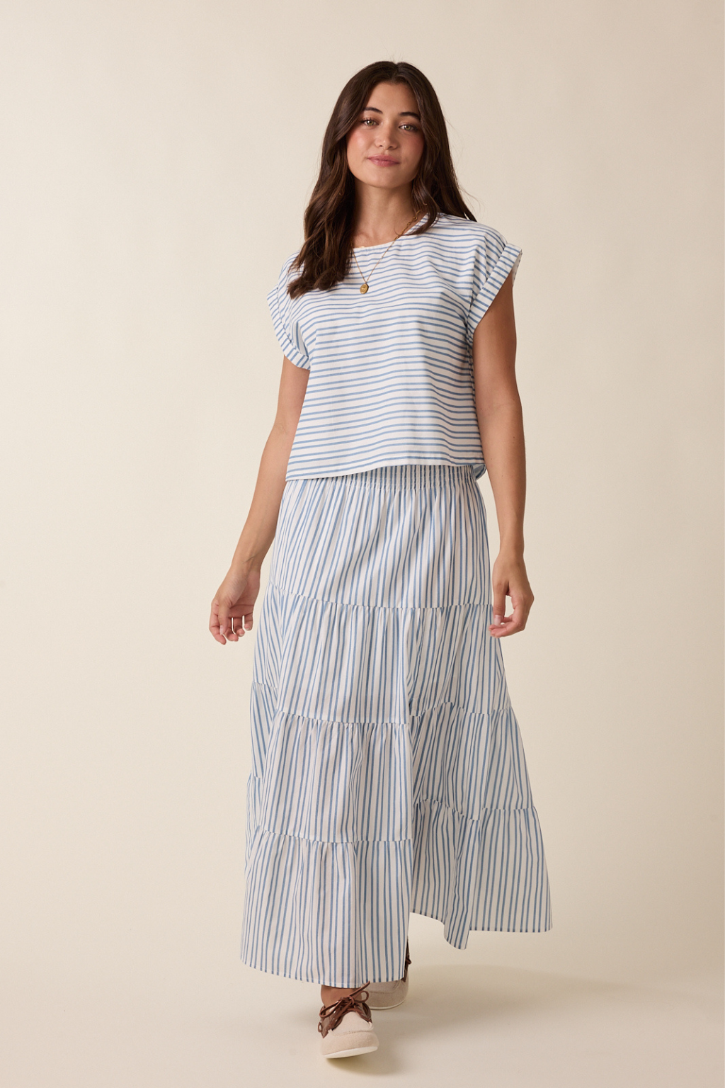 Olive and Bette's - Striped Tiered Maxi Skirt