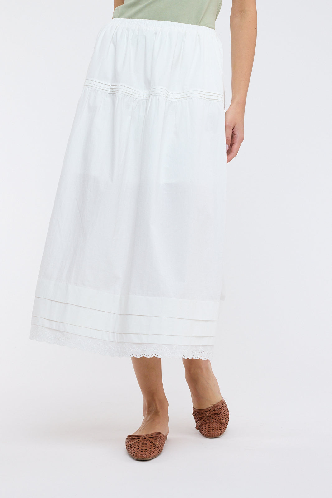 Olive and Bette's - Eyelet Trim Maxi Skirt - Off White