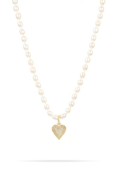 Adina Reyter - Chunky Seed Pearl Necklace With Pave Heart - Olive & Bette's