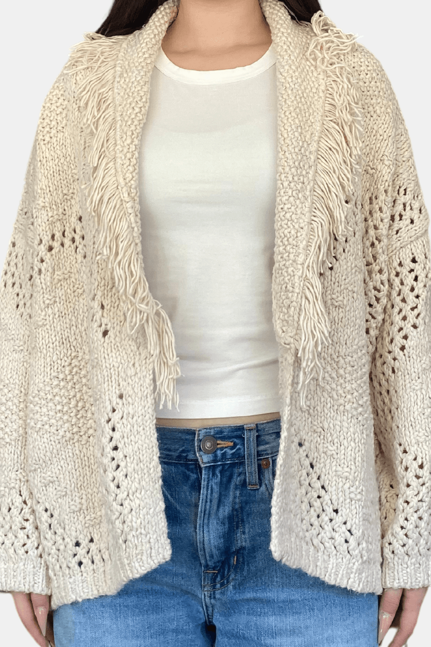 360Cashmere IZZY Shawl on sale Collar Fringe Cardigan Sweater