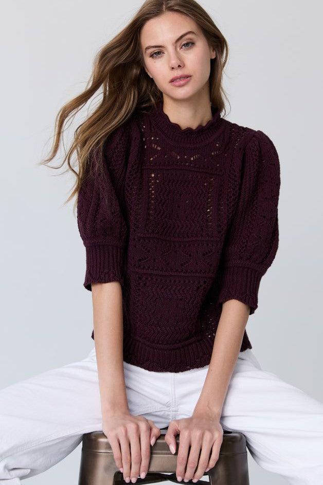 Autumn Cashmere puff sleeve Pompom fashion sweater