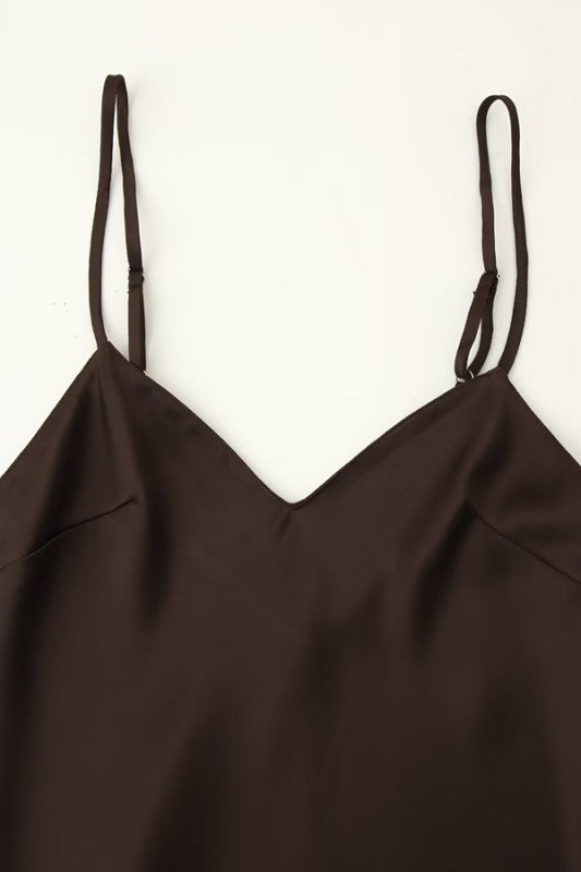 Olive and Bette's - Lace Trim Satin Slip Dress - Brown