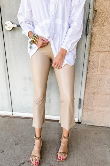 Commando - Faux Leather Crop Flared Legging - Sand - Olive & Bette's
