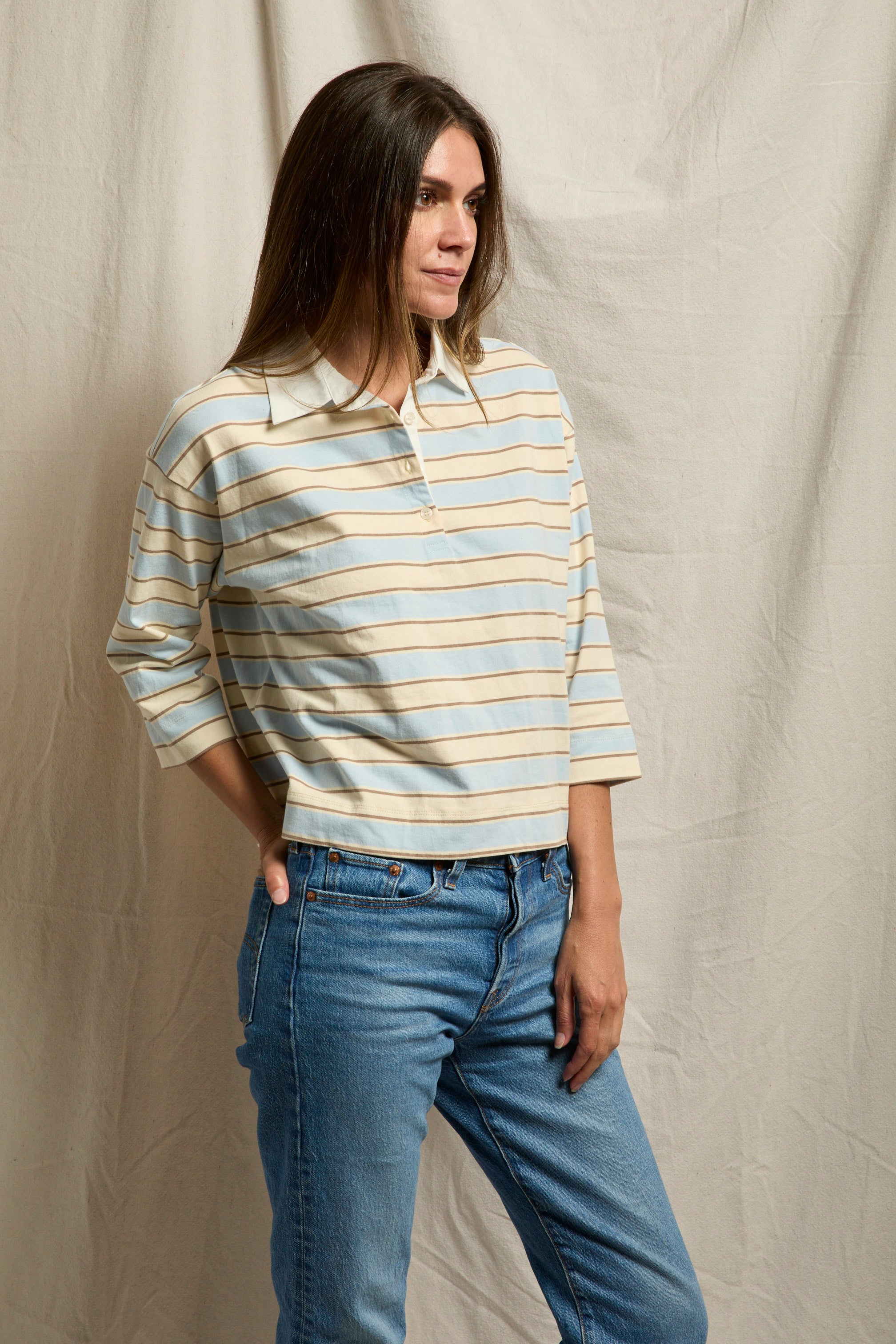 PerfectWhiteTee - Daria Cotton Rugby - Powder Blue Stripe